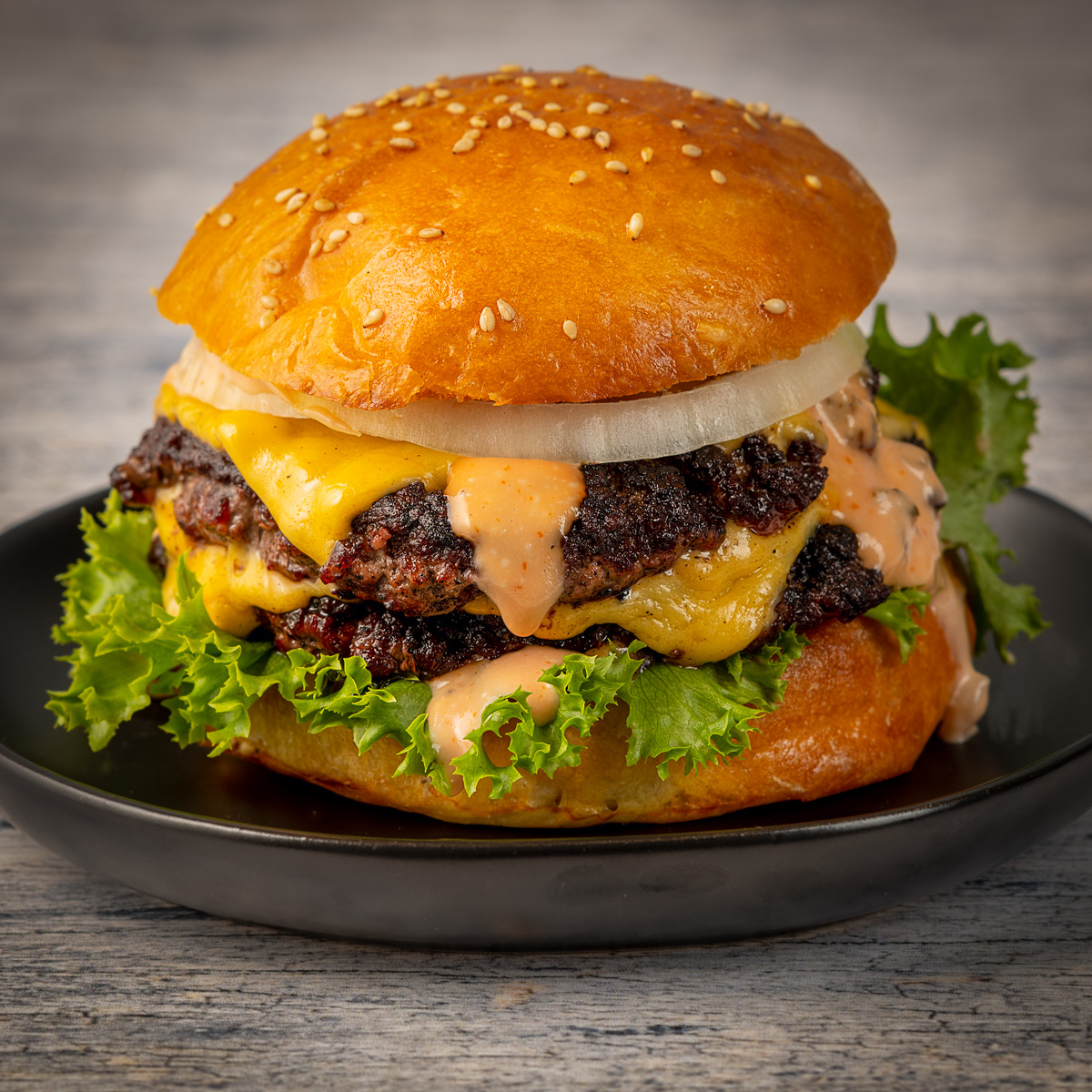 Smash burger cooked in beef tallow.